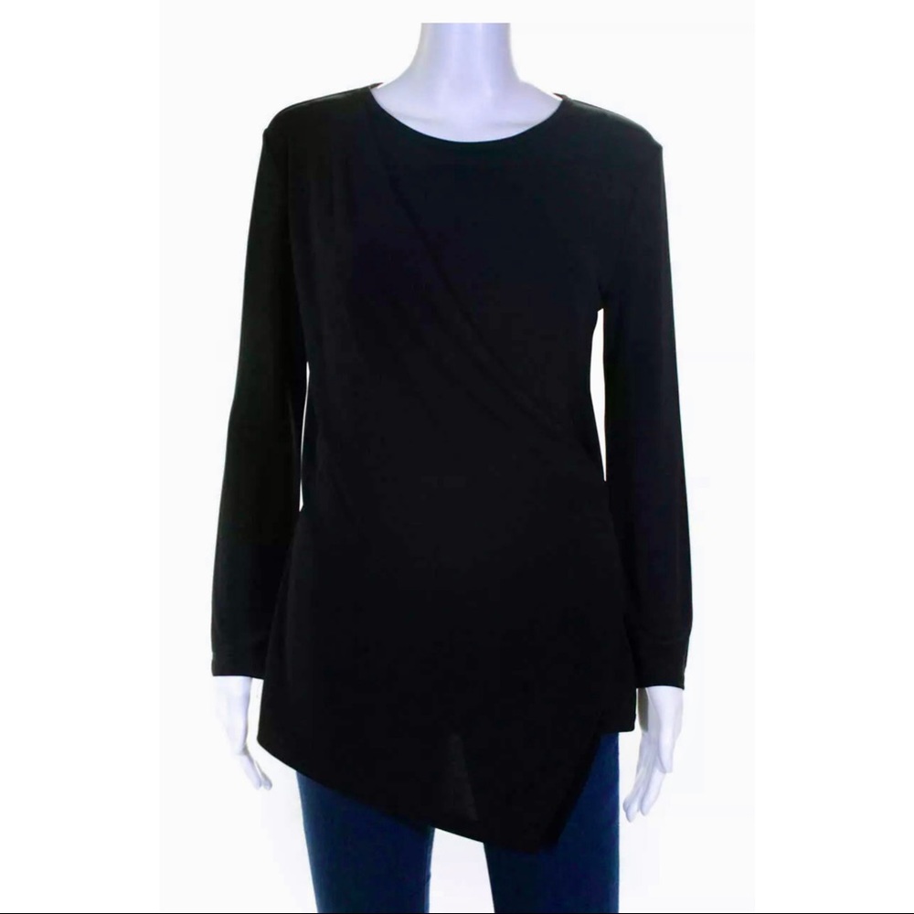 DKNY Jersey Knit Black Surplice Long Sleeve Top